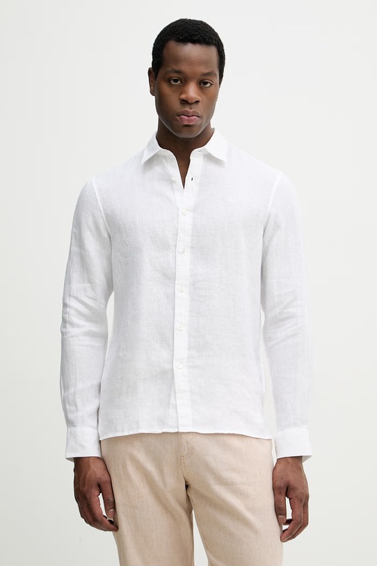 Lanena srajca Michael Kors Brez vzorca bela CF5409I4YT