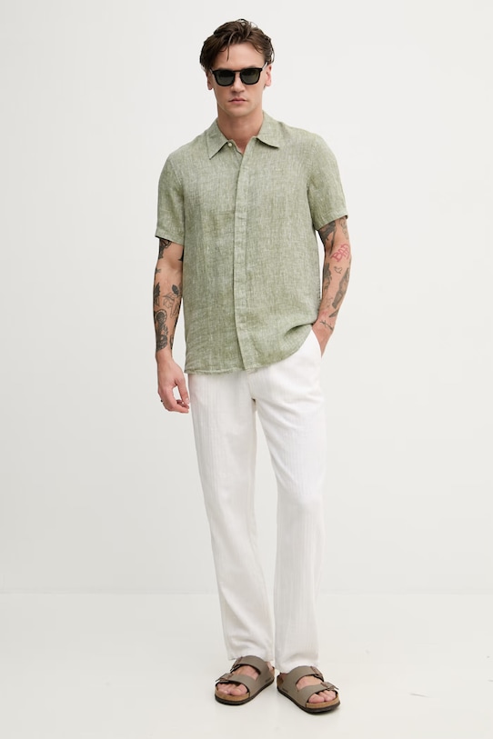 Michael Kors koszula męska lniana CF5407U4YT zielony SS26