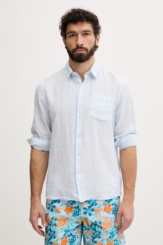 Vilebrequin koszula męska lniana CAROUBIS niebieski CRSDU102