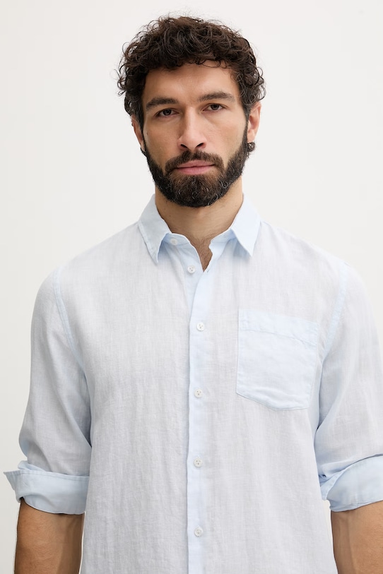 Odzież Vilebrequin koszula męska lniana CAROUBIS CRSDU102 niebieski