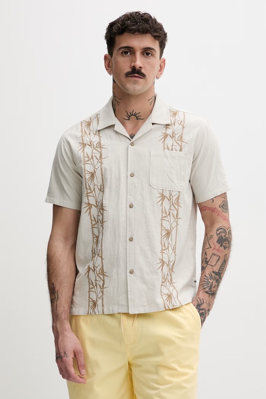 Hurley Koszula męska bawełniana beżowy HSP26MMVS08456