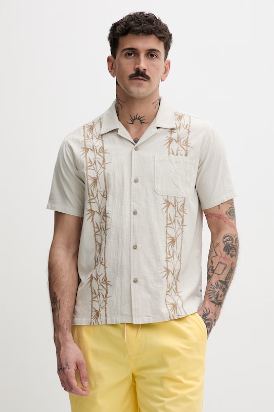 Hurley pánska bavlnená košeľa béžová HSP26MMVS08456