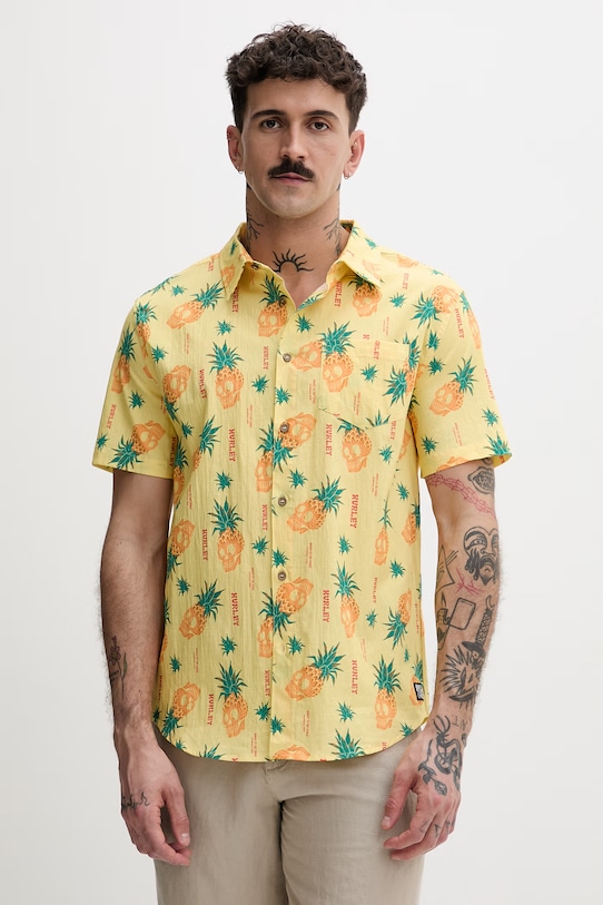 Hurley koszula męska z bawełną żółty MWVEUPP016
