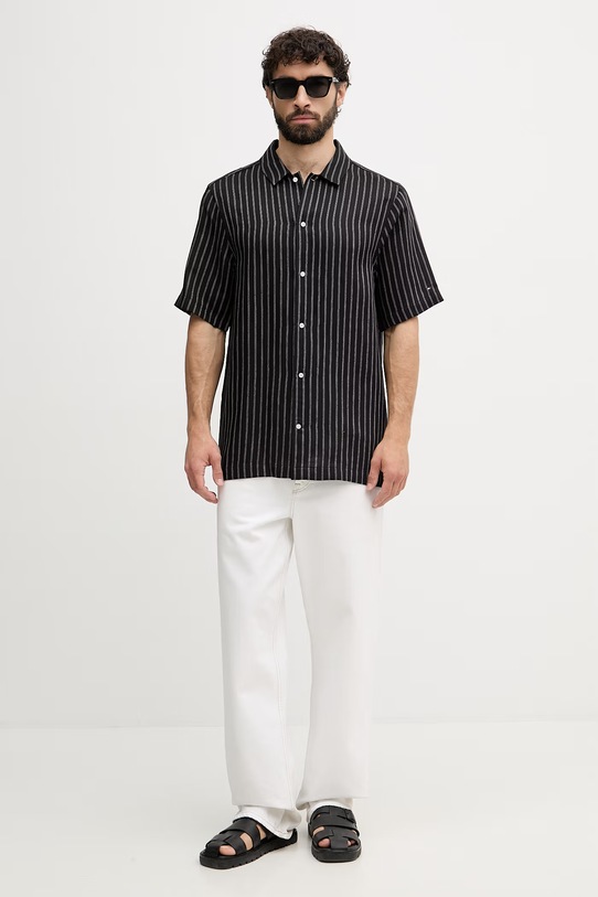 Tommy Hilfiger srajca moška z lanom MW0MW42700 črna SS26