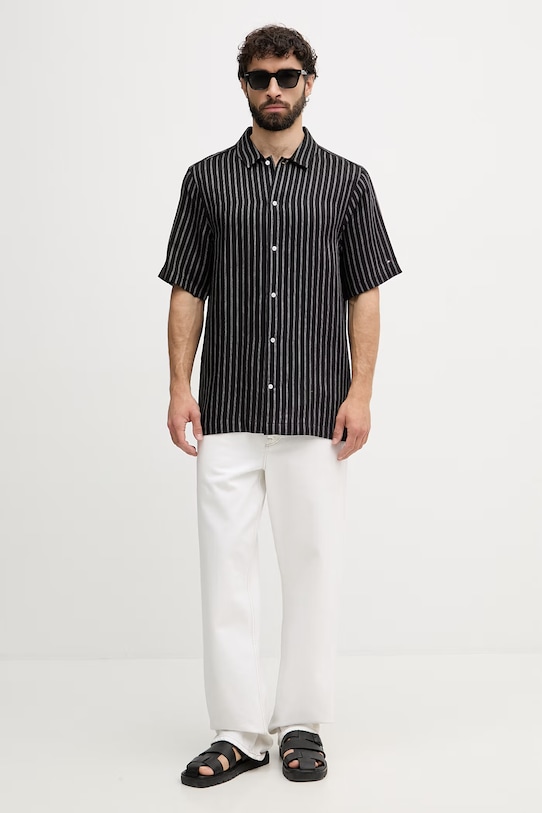 Tommy Hilfiger srajca moška z lanom MW0MW42700 črna SS26