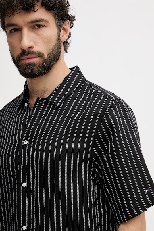Tommy Hilfiger srajca moška z lanom črna MW0MW42700