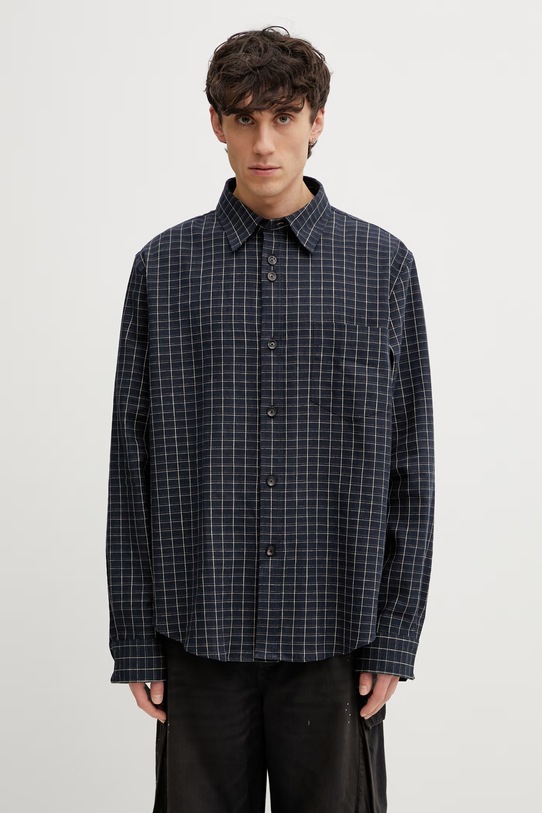 Wales Bonner London koszula z lnem męska granatowy MS26SH02.LI01.501