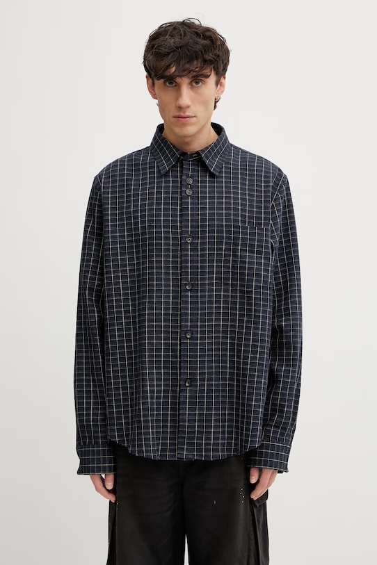 Wales Bonner London koszula z lnem męska granatowy MS26SH02.LI01.501