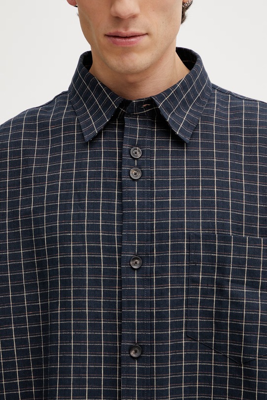 Wales Bonner London koszula z lnem męska granatowy MS26SH02.LI01.501