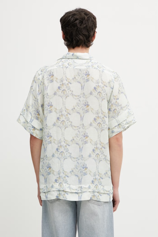 Odzież Wales Bonner Lotus Bowling koszula z dodatkiem lnu męska MS26SH03.VI02.1001 turkusowy