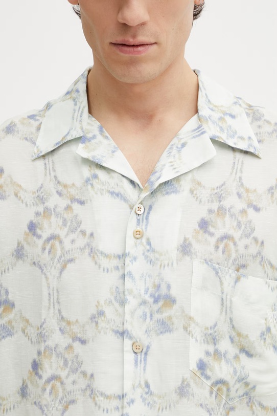 Wales Bonner Lotus Bowling koszula z dodatkiem lnu męska turkusowy MS26SH03.VI02.1001