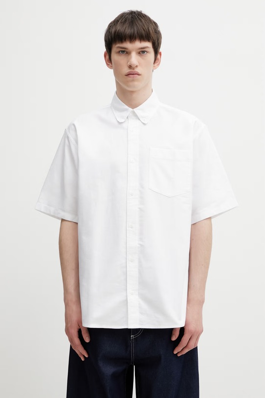 Carhartt WIP S/S Braxton Shirt cămașă bumbac pentru bărbați alb I031454.0MGXX