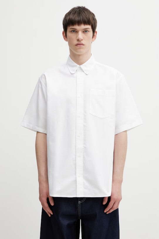 Carhartt WIP S/S Braxton Shirt košile bavlněná pánská bílá I031454.0MGXX