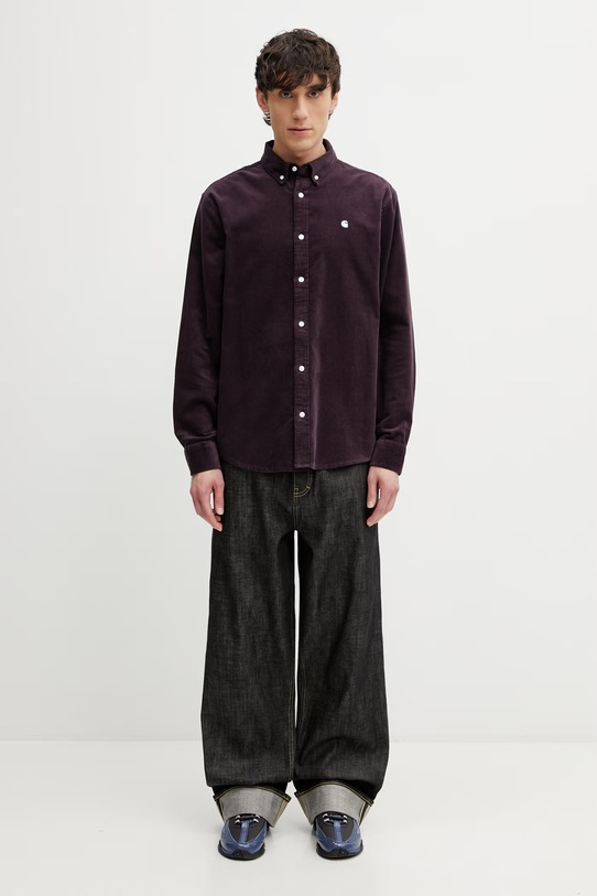 Carhartt WIP L/S Madison Fine Cord Shirt koszula bawełniana męska I030580.3MFXX fioletowy