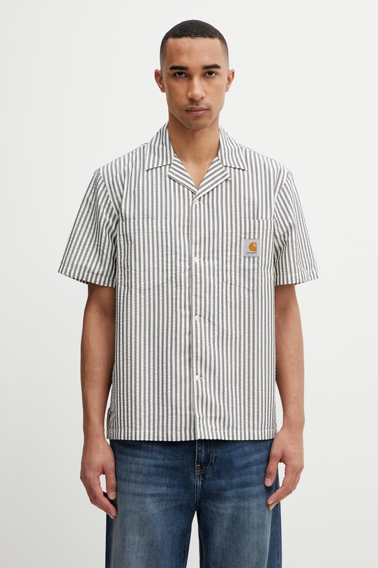 Carhartt WIP S/S Leavel Shirt koszula z bawełną męska szary I036203.3K4XX