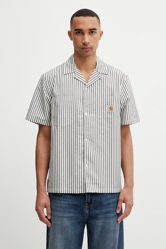 Carhartt WIP S/S Leavel Shirt koszula z bawełną męska szary I036203.3K4XX