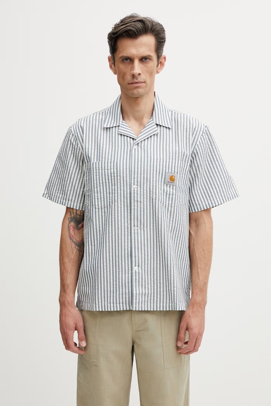 Carhartt WIP S/S Leavel Shirt koszula z bawełny męska niebieski I036203.3K5XX