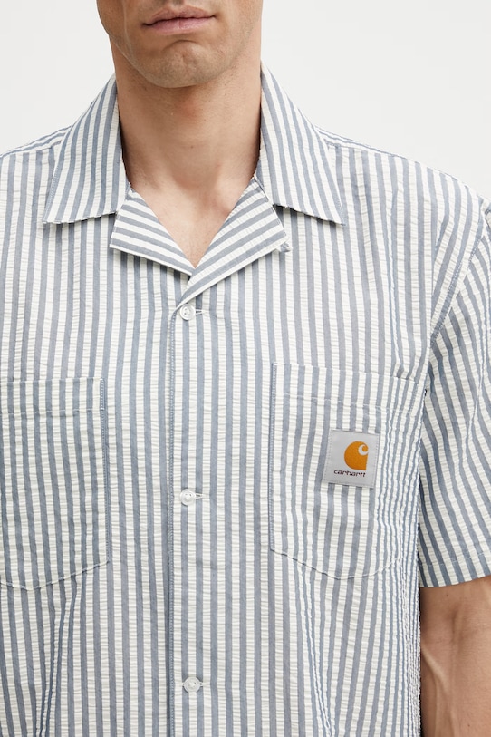 Carhartt WIP S/S Leavel Shirt koszula z bawełny męska niebieski I036203.3K5XX