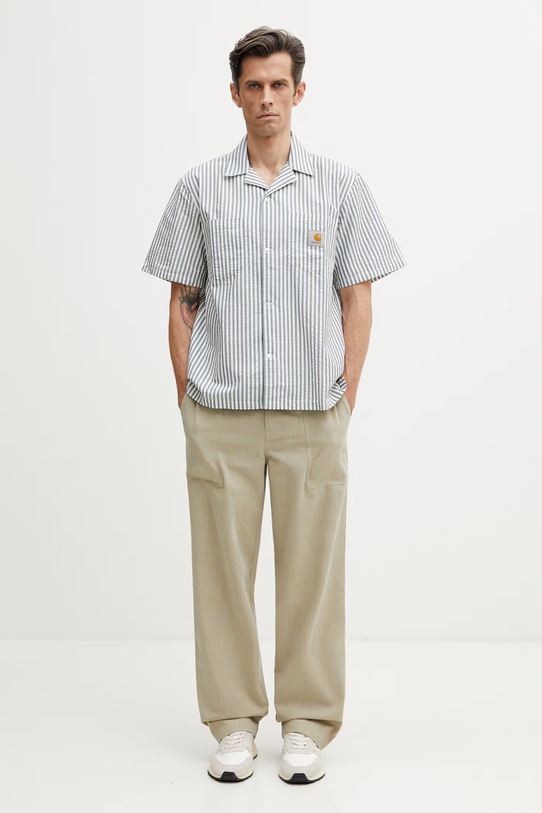 Carhartt WIP S/S Leavel Shirt koszula z bawełny męska I036203.3K5XX niebieski