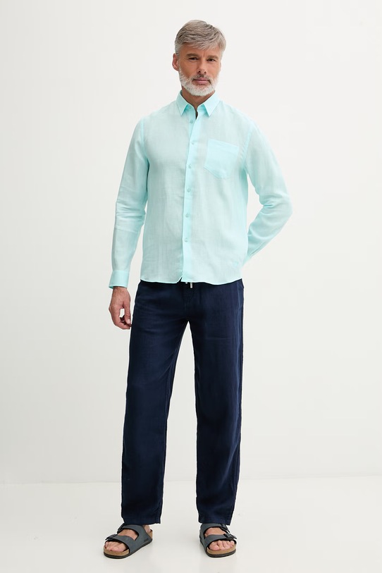 Vilebrequin koszula męska lniana CRSE3U01 turkusowy SS26