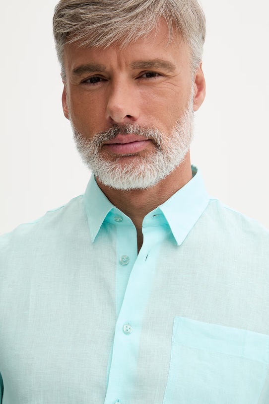 Vilebrequin koszula męska lniana turkusowy CRSE3U01