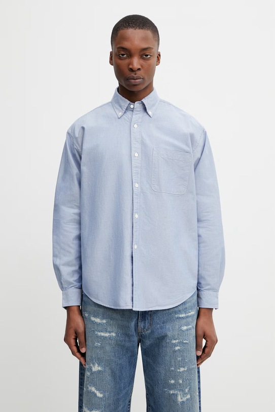 BEAMS koszula oxford bawełniana męska niebieski 1111.1213.301