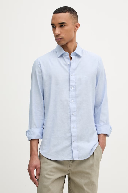 Michael Kors koszula męska z dodatkiem lnu niebieski MK0DS01506