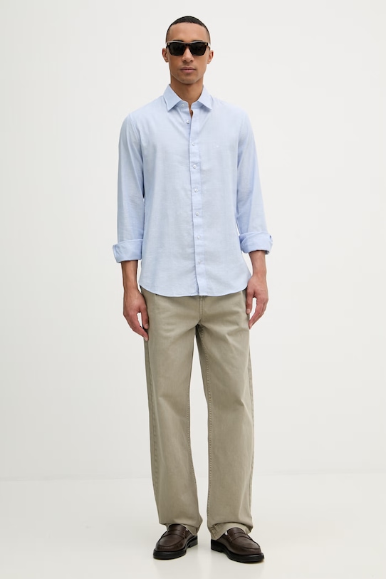 Michael Kors koszula męska z dodatkiem lnu MK0DS01506 niebieski SS26