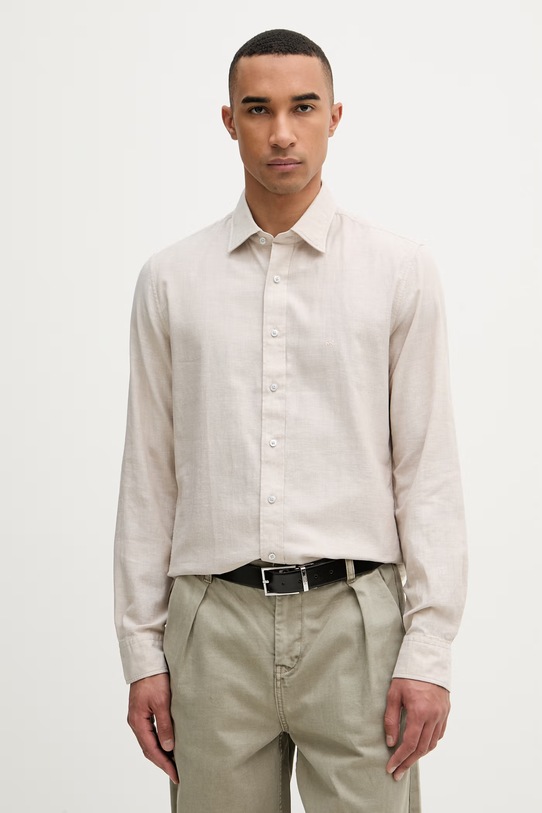 Michael Kors koszula męska z dodatkiem lnu beżowy MK0DS01506