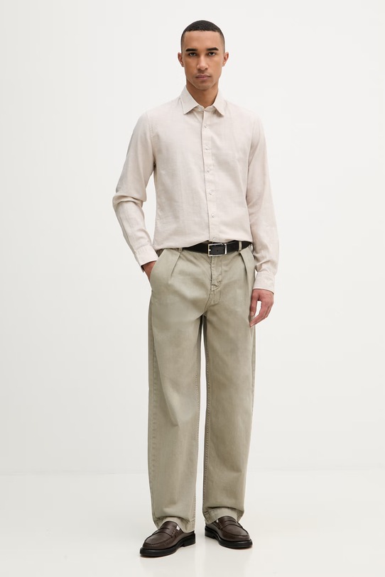 Michael Kors koszula męska z dodatkiem lnu MK0DS01506 beżowy SS26