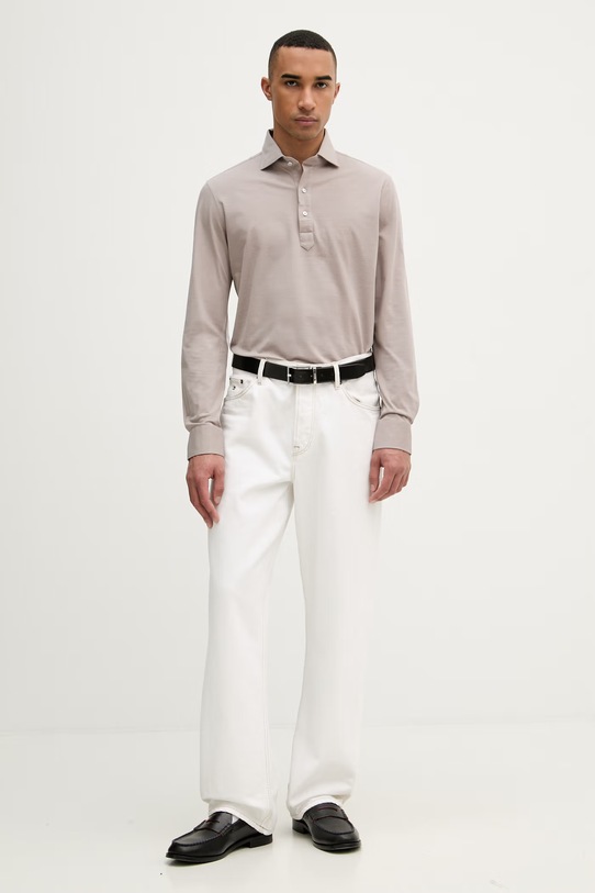 Michael Kors longsleeve męski bawełniany MK0DS01600 beżowy SS26