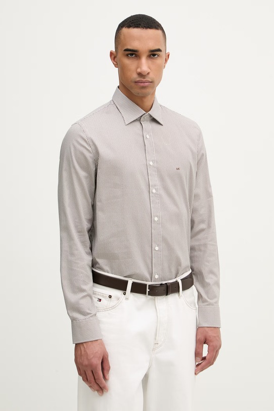 Michael Kors pánská košile bavlněná s elastanem hnědá MK0DS01652