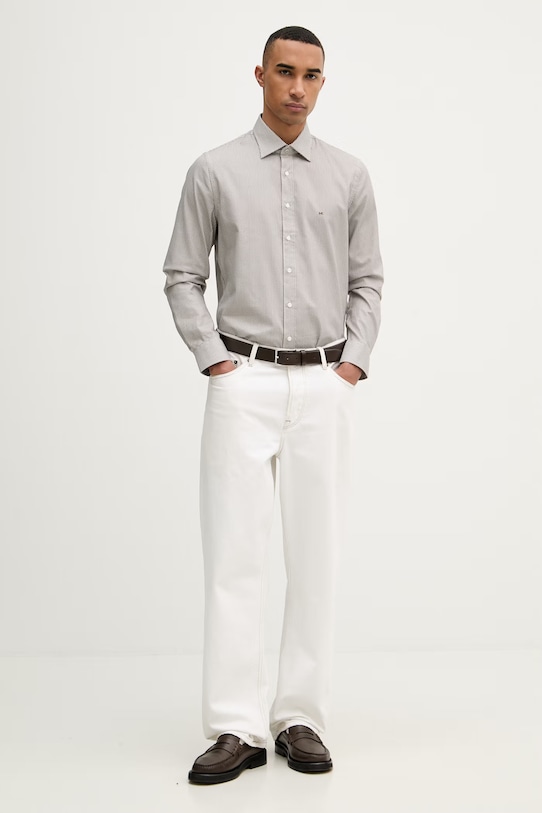 Michael Kors pánská košile bavlněná s elastanem MK0DS01652 hnědá SS26