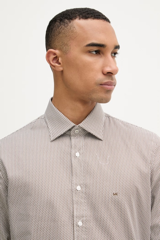 Michael Kors pánská košile bavlněná s elastanem hnědá MK0DS01652