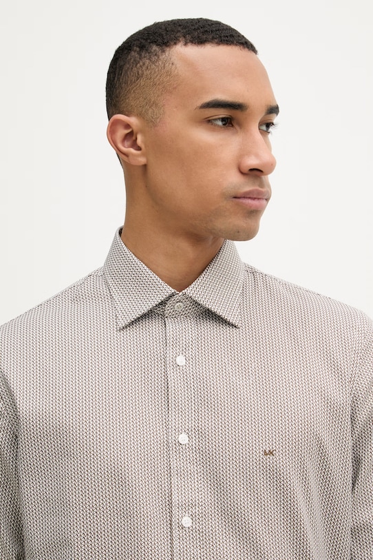 Michael Kors pánská košile bavlněná s elastanem hnědá MK0DS01652