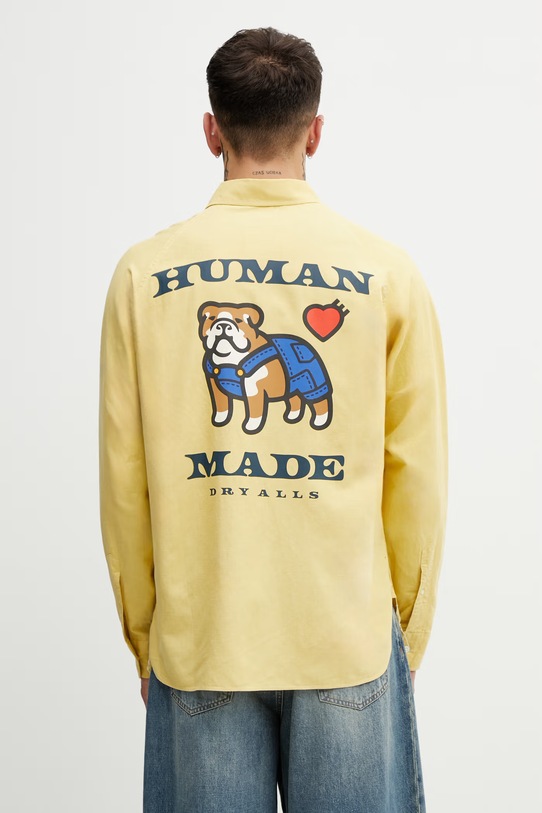 Human Made koszula męska z dodatkiem lnu żółty HM31SH001