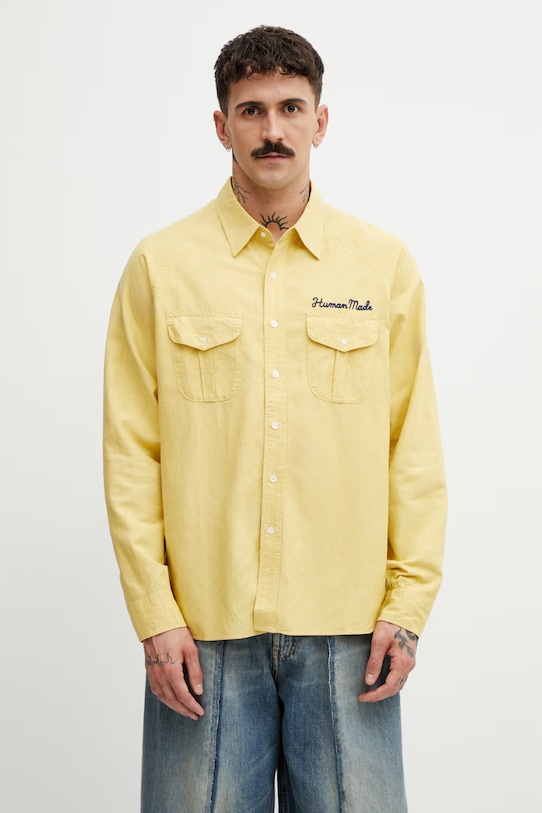 Oblečenie Human Made košeľa s prímesou ľanu pánska HM31SH001 žltá