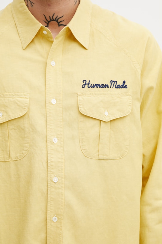 Human Made košeľa s prímesou ľanu pánska žltá HM31SH001