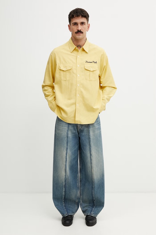 Human Made koszula męska z dodatkiem lnu HM31SH001 żółty