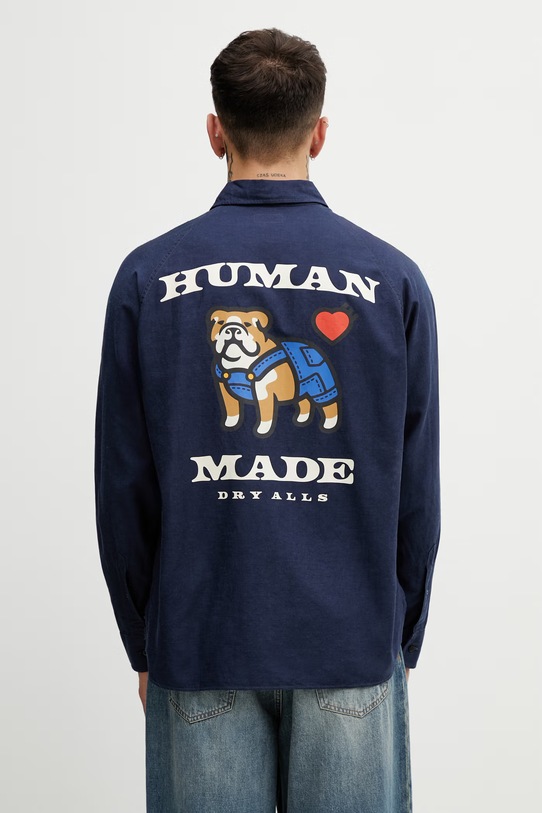 Human Made koszula męska z dodatkiem lnu granatowy HM31SH001