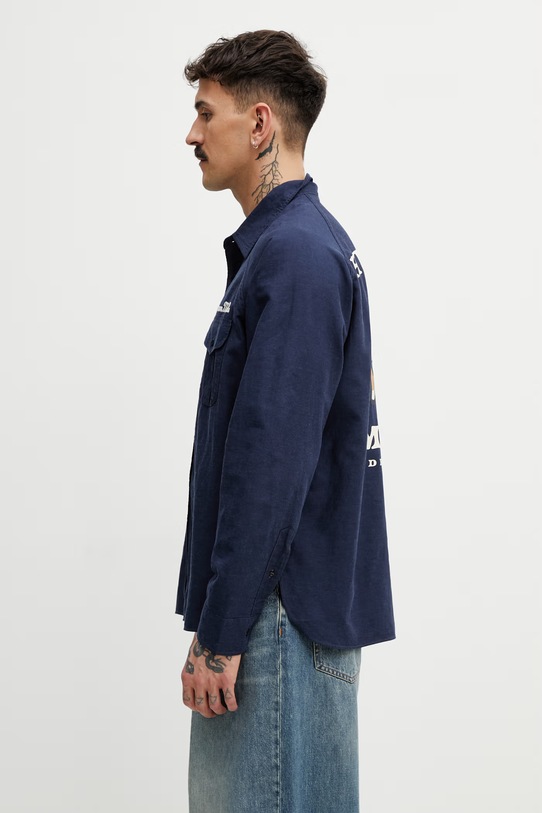 Human Made koszula męska z dodatkiem lnu HM31SH001 granatowy SS26