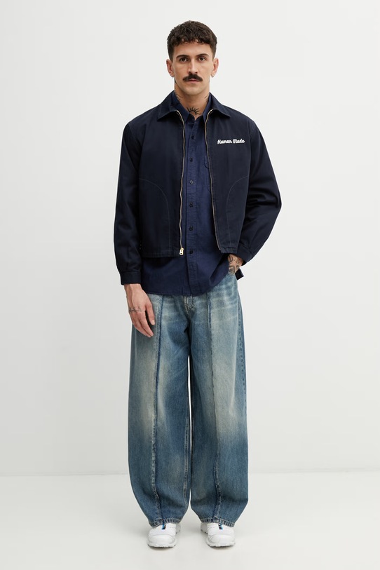 Human Made koszula męska z dodatkiem lnu granatowy HM31SH001
