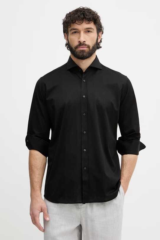 Karl Lagerfeld cămașă bărbați din bumbac negru 554639.605012