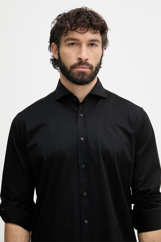 Karl Lagerfeld cămașă bărbați din bumbac negru 554639.605012