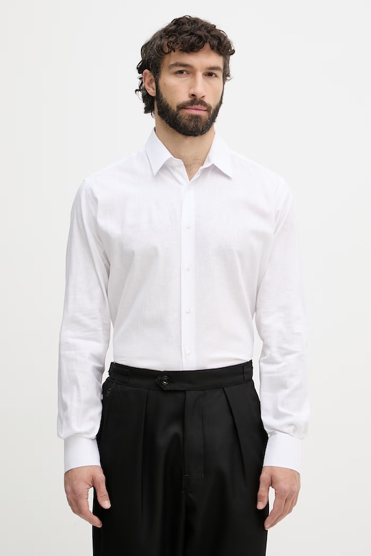 Karl Lagerfeld koszula męska z lnem biały 552627.605000