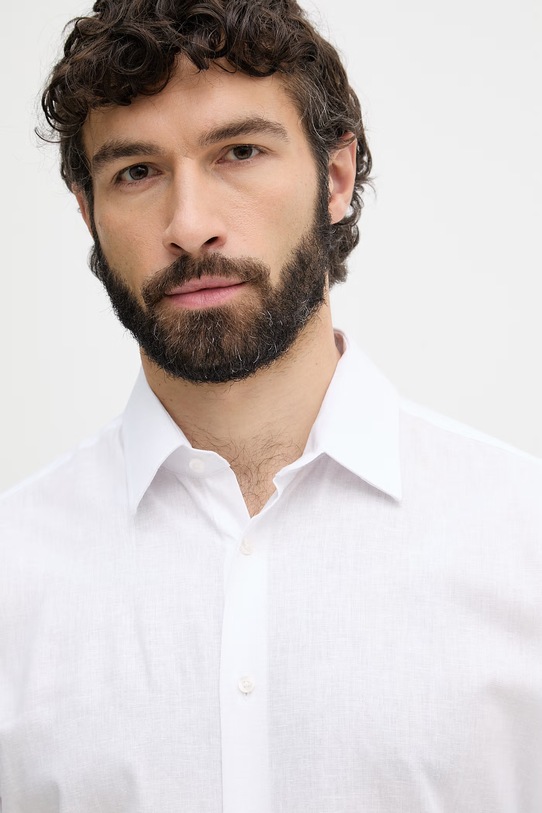 Karl Lagerfeld koszula męska z lnem biały 552627.605000