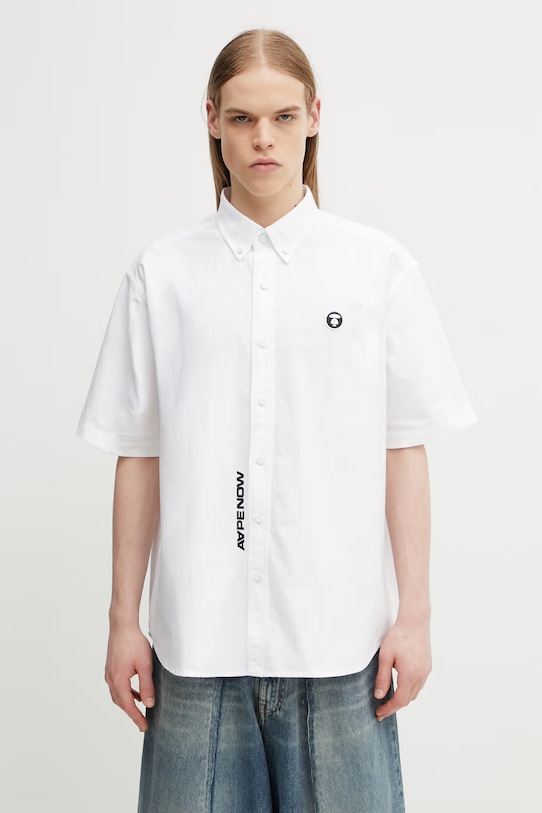 AAPE koszula bawełniana męska biały AAPSRM8559XXQ