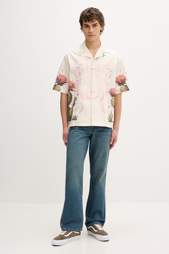 Barrow koszula bawełniana S6BWUASI068 beżowy SS26