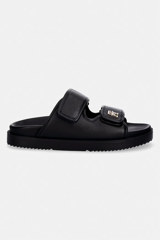 Tommy Hilfiger klapki damskie skórzane DOUBLE STRAP LEATHER SANDAL FW0FW09121 czarny SS26