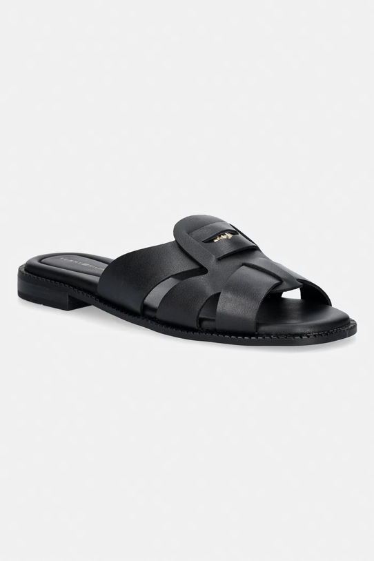 Tommy Hilfiger чехли дамски от кожа COIN LEATHER SANDAL черен FW0FW09126